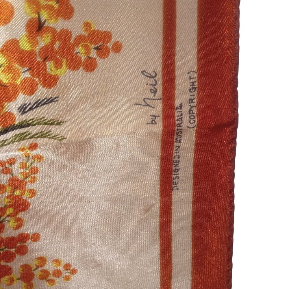 Vintage Australia Souvenir Square Large Scarf Wattle Flower Signed Neil AS IS - Picture 4 of 15